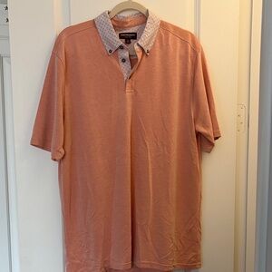 Johnston & Murphy Coral Polo Shirt with Patterned Collar